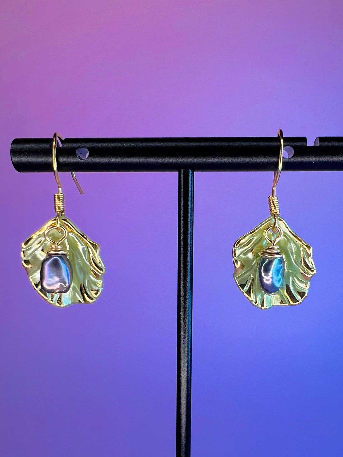 Freshwater Pearl Leaf Dangles - Green