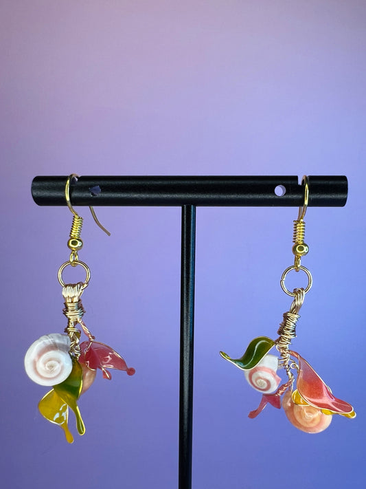 Spiral Shell Seaweed Dangle Earrings