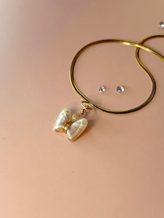 Coquina Shell Butterfly Pendant Necklace