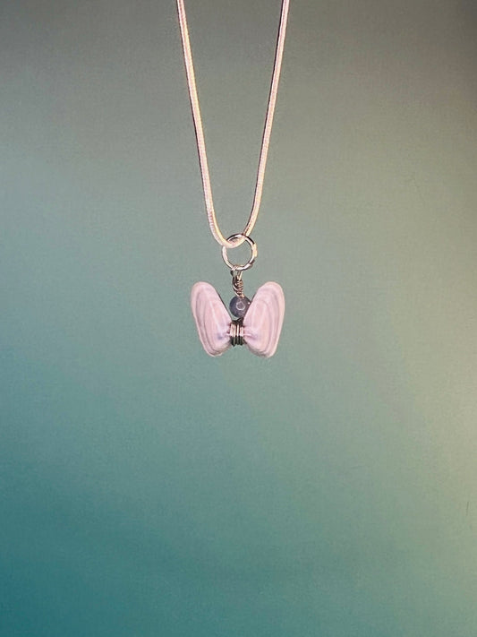 Coquina Shell Butterfly Pendant Necklace