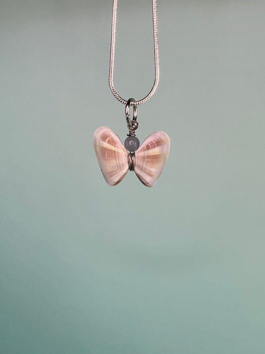 Coquina Shell Butterfly Pendant Necklace