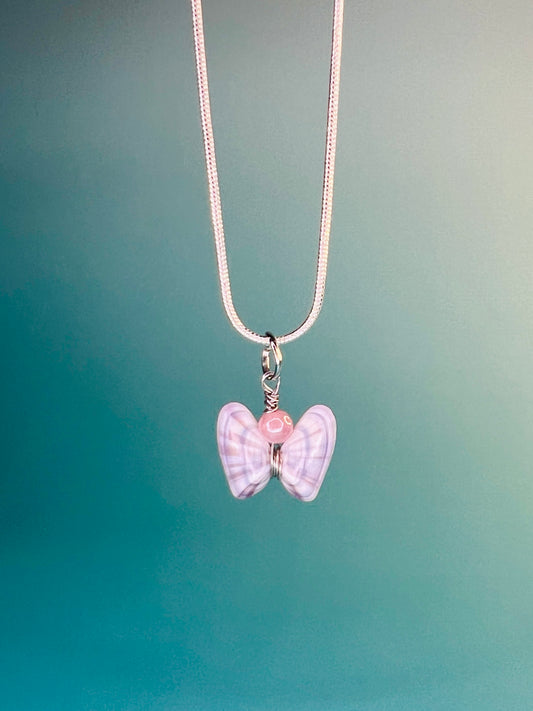 Coquina Shell Butterfly Pendant Necklace