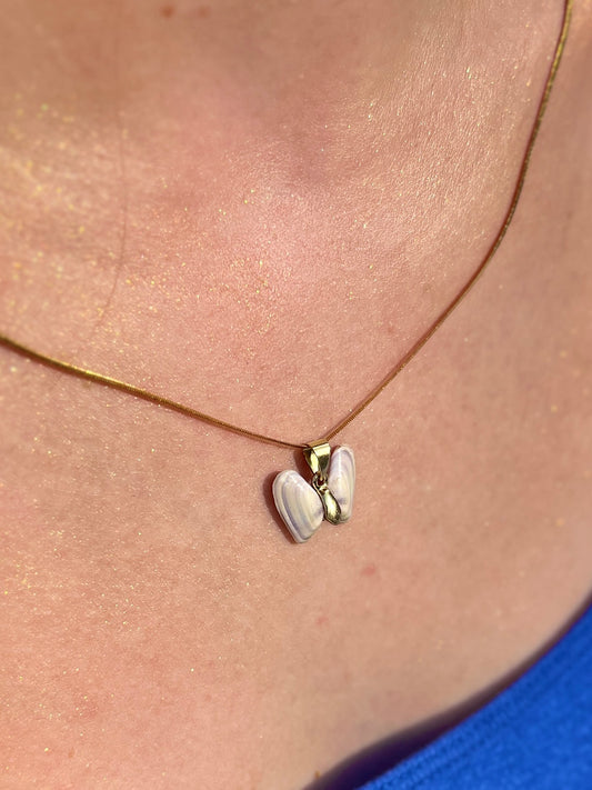 Coquina Shell Butterfly Pendant Necklace