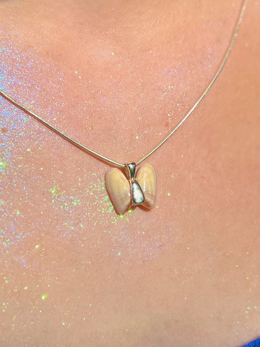 Coquina Shell Butterfly Pendant Necklace