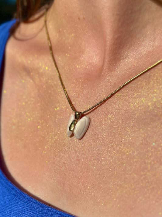 Coquina Shell Butterfly Pendant Necklace