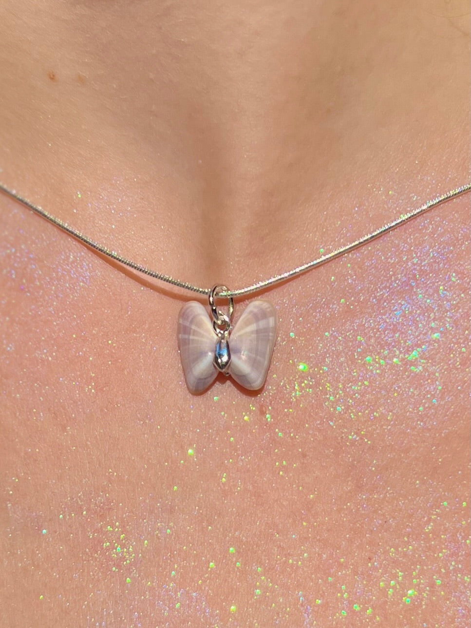 Coquina Shell Butterfly Pendant Necklace