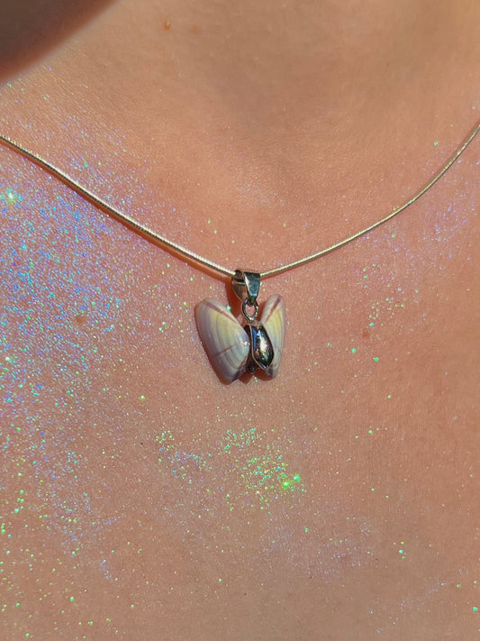 Coquina Shell Butterfly Pendant Necklace