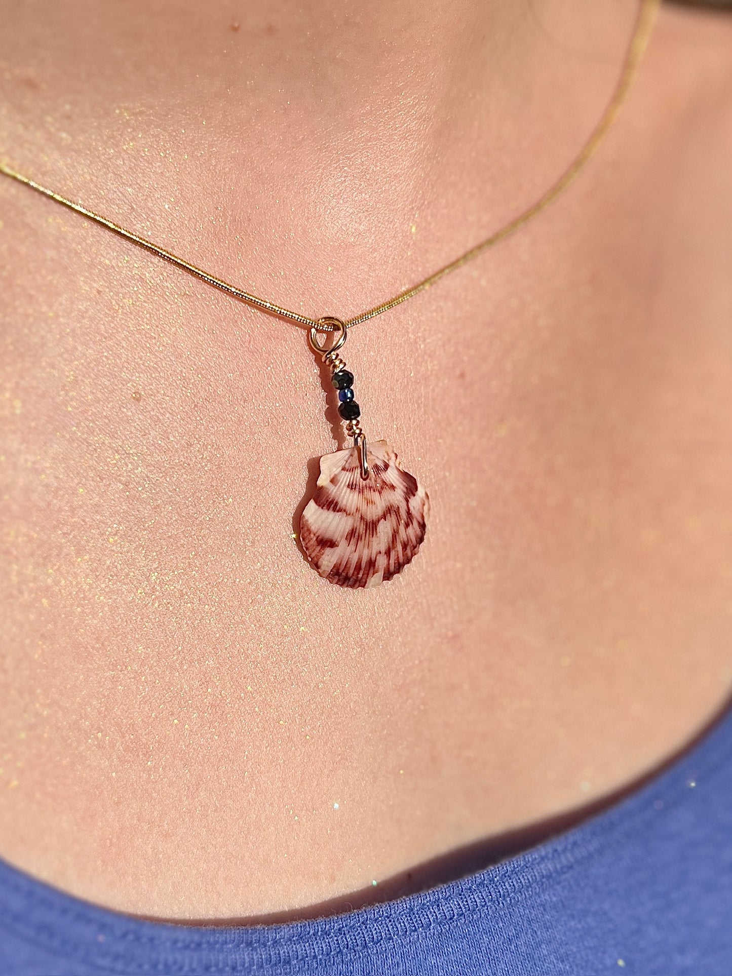 Adorned Petite Calico Scallop Pendant Necklace