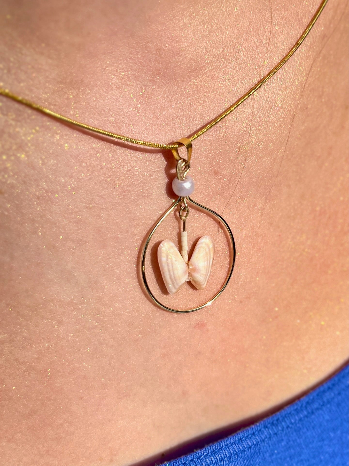 Coquina Butterfly Hoop Pendant Necklace