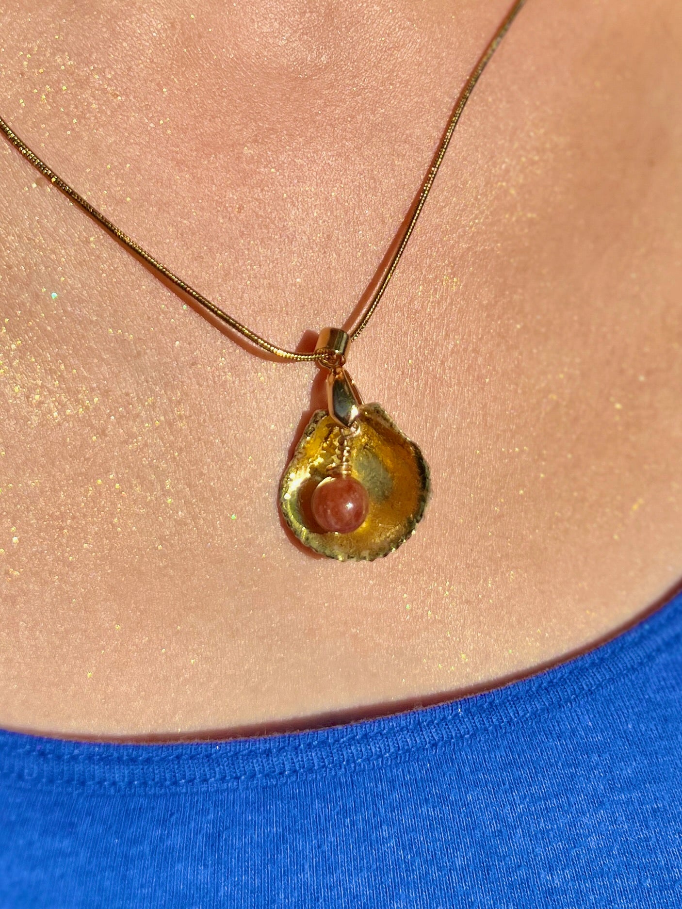 Calico Scallop Hidden Treasure Pendant Necklace