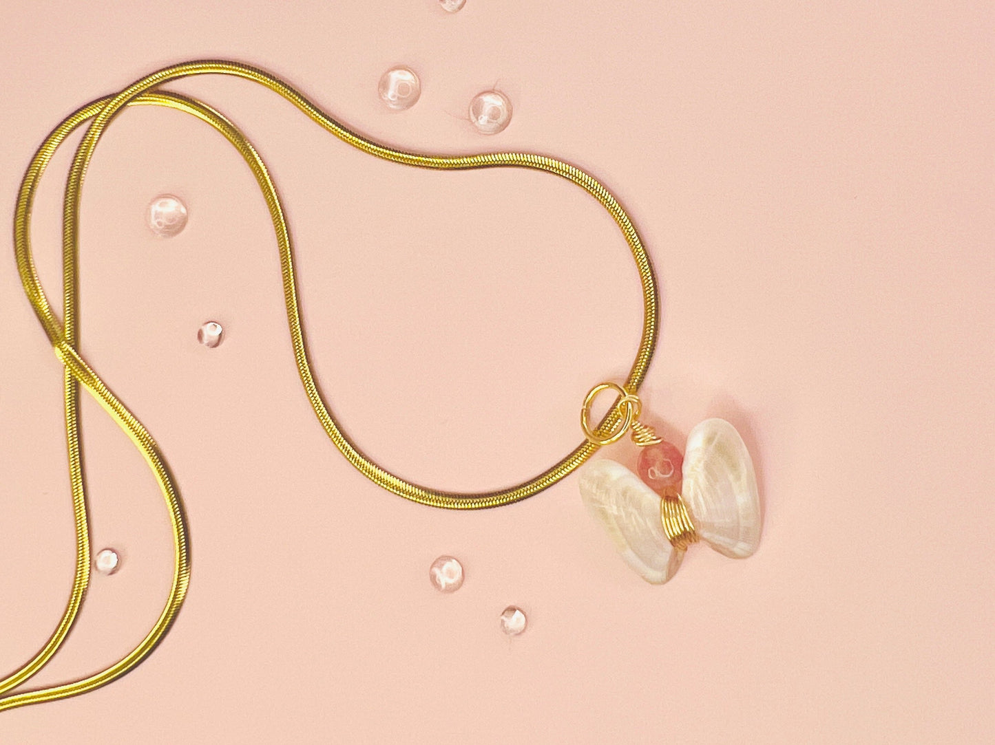 Coquina Shell Butterfly Pendant Necklace