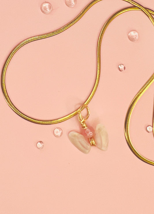 Coquina Shell Butterfly Pendant Necklace