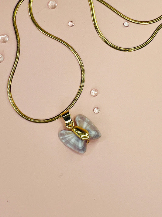 Coquina Shell Butterfly Pendant Necklace