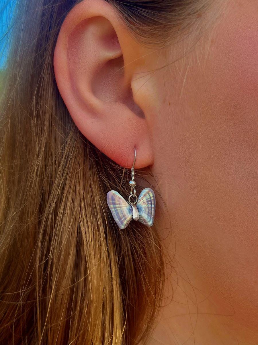Coquina Shell Butterfly Dangle Earrings