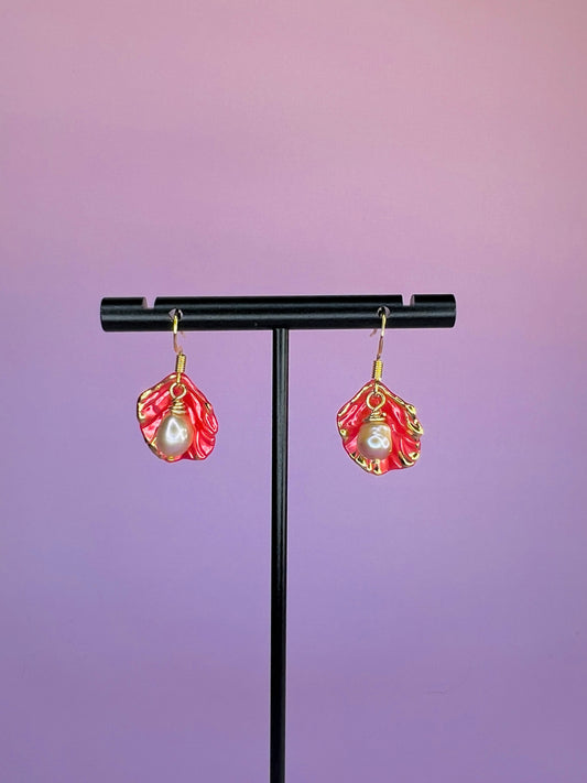 Freshwater Pearl Leaf Dangles - Coral