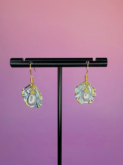 Freshwater Pearl Leaf Dangles - Blue