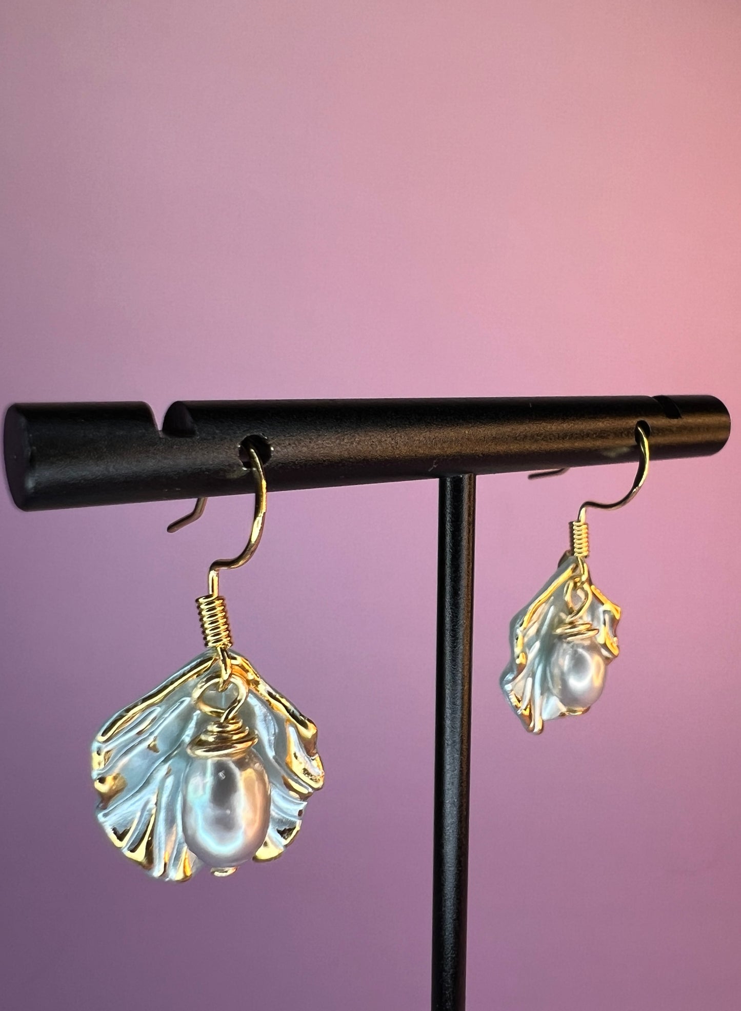 Freshwater Pearl Leaf Dangles - Blue
