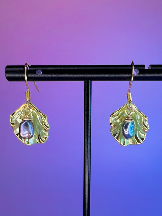Freshwater Pearl Leaf Dangles - Green