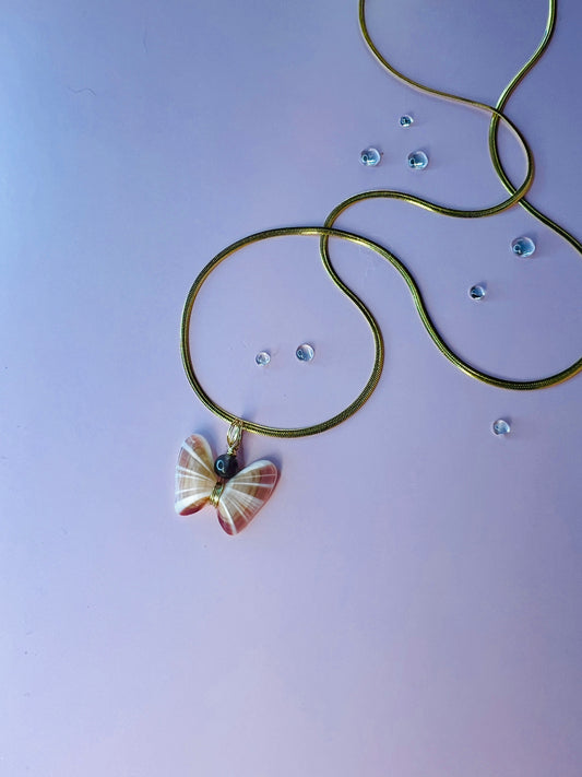 Coquina Shell Butterfly Pendant Necklace