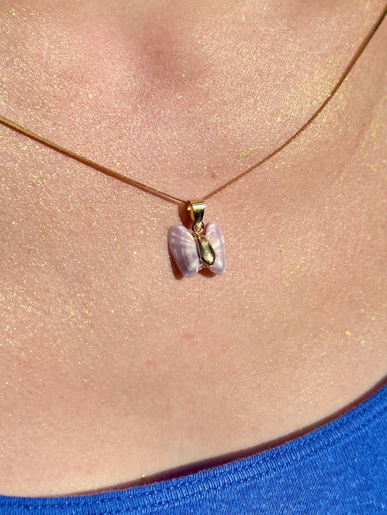 Coquina Shell Butterfly Pendant Necklace