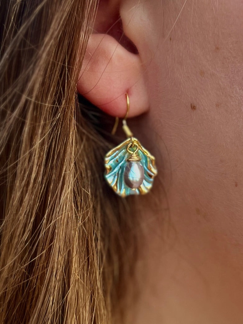 Freshwater Pearl Leaf Dangles - Blue