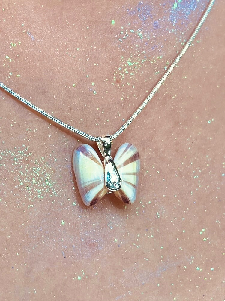 Coquina Shell Butterfly Pendant Necklace