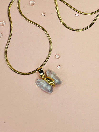 Coquina Shell Butterfly Pendant Necklace
